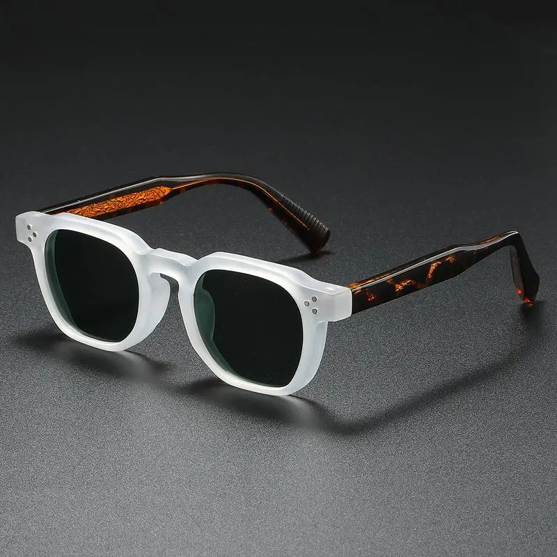 Unisex Vintage Square Tortoiseshell Polarized Sunglasses - Transparent Gray Acetate Frame, Engraved Temples, Blue Light Blocking UV400 Lenses, Retro-Modern Silhouette, Feather-Light Comfort, Vintage Trendy Eyewear, Vintage Trendy Sunglasses