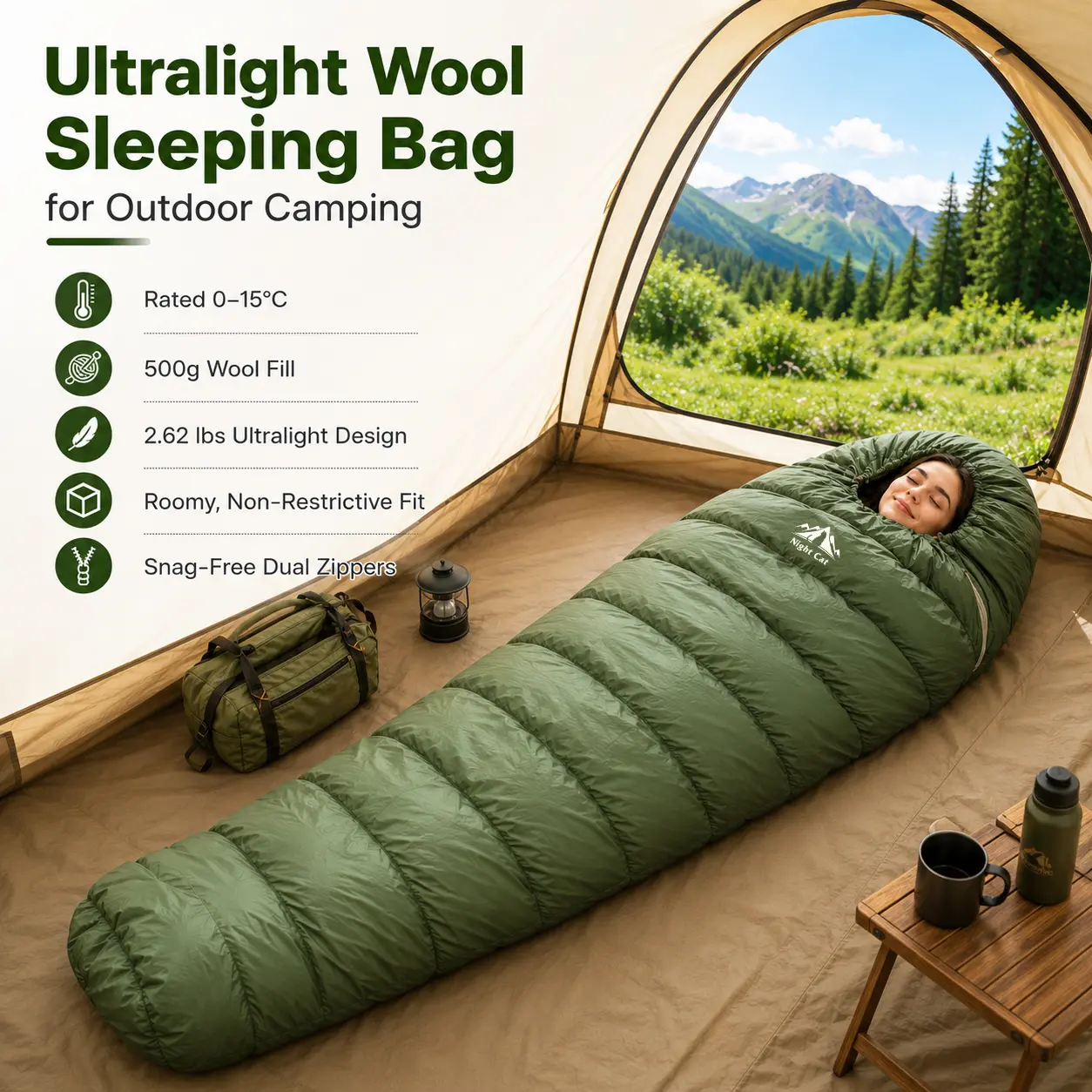 Night Cat Adult Mummy Down Sleeping Bag, 550 Fill Power 3-Season (32-59℉), Lightweight 400T Nylon with Dual Zippers for Backpacking & Camping, Barrel, Lightweight And Easy To Carry, Unisex