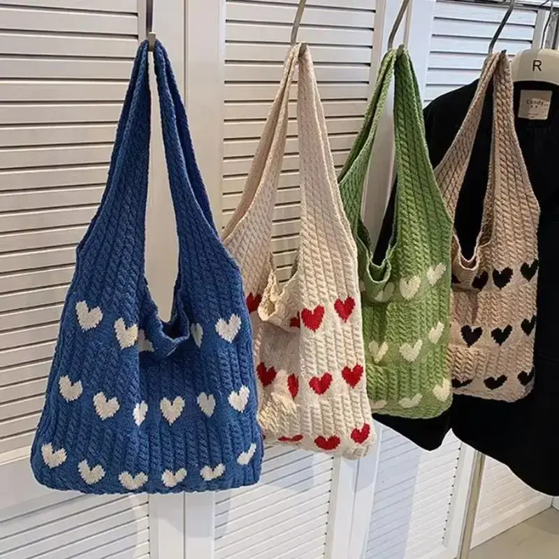 Women Knit Tote Bag Crochet Shoulder Bag Love Heart Pattern Handbags Aesthetic Everyday Knitted Bag Straps for Handbags(gift) Women Knit Tote Bag Crochet Shoulder Bag Love Heart Pattern Handbags Aesthetic Everyday Knitted Bag Straps for Handbags(gift)