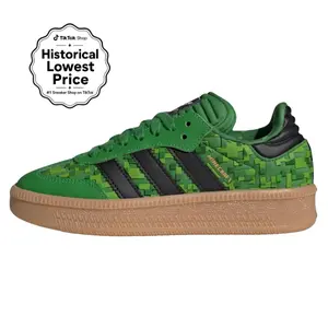 Adidas Samba XLG J 'Green Core Black Cloud White X Minecraft Youth/Women's Pixel Detailing Suede Leather Upper Gum Rubber Outsole