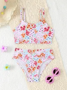 Girls' Ditsy Floral Bikini Set, Summer Beachwear, Cute Slim-Fitting Swimwear, Perfect for Pool Parties and Vacations