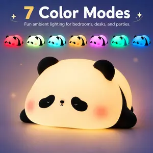 Cute Panda Night Light, 7-Color Changing LED Soft Silicone Lamp, USB Rechargeable Squishy Bedside Light with 3 Brightness Modes & 30-Min Timer, Kawaii Panda Desk Decor Gift for Bedroom, Kids Room, Party