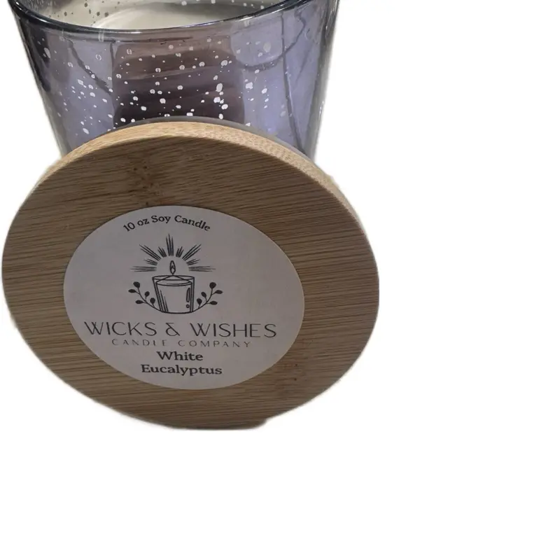 Wicks & Wishes Candle Company 10 oz Soy Wax Candle, White Eucalyptus Fragrance, Bamboo Holder
