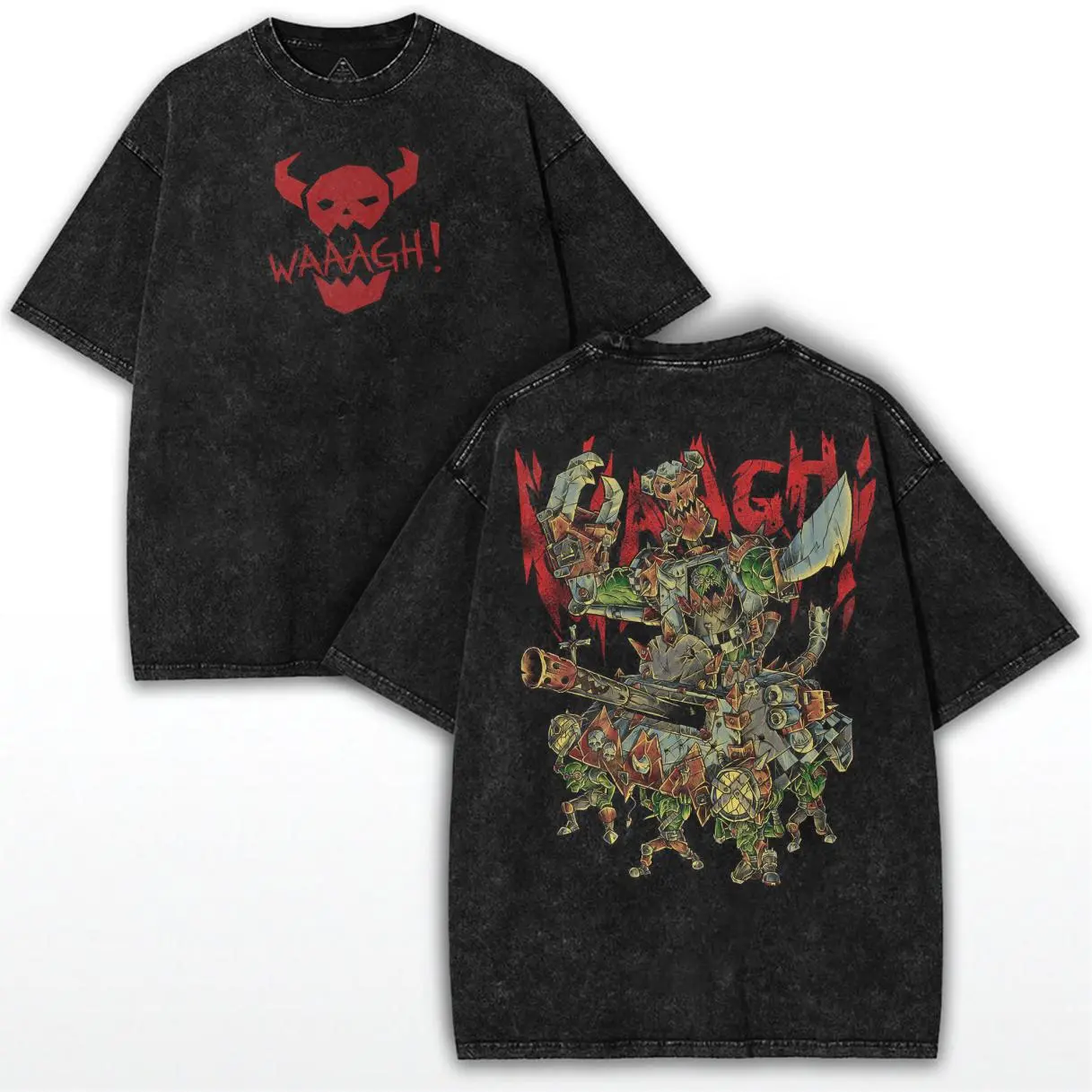Ork Mecha Warrior Tank T Shirt with Giant Back Print, Washed Black Streetwear Sci Fi Tee for Fans and Cosplayers, Ready to Go, No