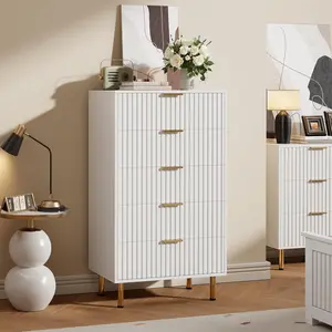 Gaomon Fluted 5-Drawer Dresser - 48 in Tall Modern Chest of Drawers with Deep Compartments & Wide Top, for Bedroom, Living Room