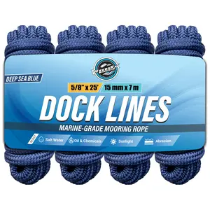 Premium Nylon Boat Dock Lines & Ropes for Docking & Pontoon | Double Braided Marine Rope | UV & Saltwater Resistant Dock Ropes for Boats & Mooring (Deep Sea Blue, 1/2'' x 20')