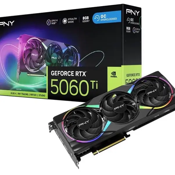 PNY NVIDIA GeForce RTX 5060 Ti Epic-X ARGB OC Triple Fan Graphics Card - 8GB GDDR7 128-bit, 2692 MHz Boost Speed, SFF-Ready, PCIe 5.0, HDMI/DP 2.1, 2-Slot Compact Slot Design, Blackwell Architecture, DLSS 4, ARGB Fans, 2-Slot Design