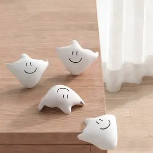 10 Counts Proofing Corner Protector, Furniture Table Corner Safety Cushion,Round Proof Bumper for Covering Sharp Furniture Edges，Cute White Cartoon Pattern