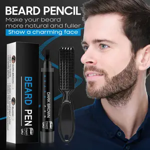Beard Pencil Filler for Men with 4 Tips Effective Enhance Facial Hair,Waterproof Proof, Sweat Proof, Long Lasting Solution with Natural Finish Cover Beard and Scalp Patches in Seconds(Dark Brown)