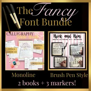 The Fancy Font Bundle | Brush Lettering + Monoline Workbook Set | Reusable Calligraphy Practice Kit