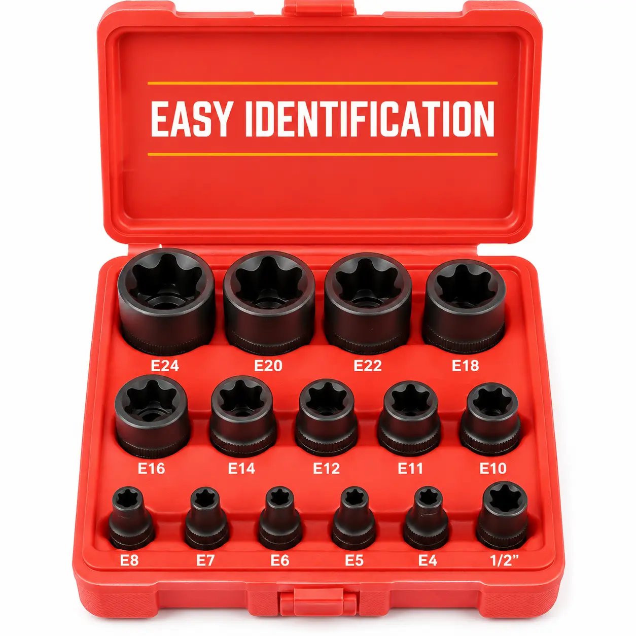 14-Piece Metric External E-Torx Star Socket Set - Adjustable Offset Ratchet, Alloy Steel Crowfoot Wrenches, Storage Tray, Metric Hand Tools for Mechanical Work, Right-Angle Drill Use, Star Sockets multi-function family clamp passthrough pipe Magnetic