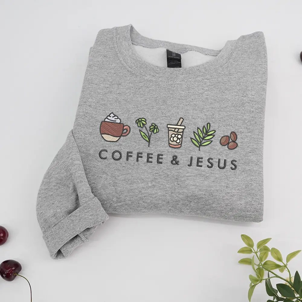 Coffee and Jesus Graphic Sweatshirt, Christian Women Cozy Casual Outfit