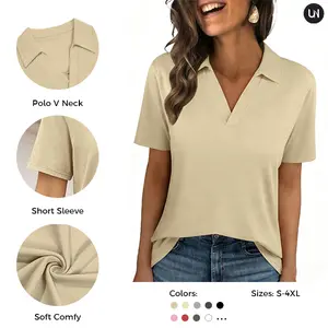 UNCLECAT Womens Polo Shirts Short Sleeve V Neck Business Casual Collared Tops Summer Dressy Blouses