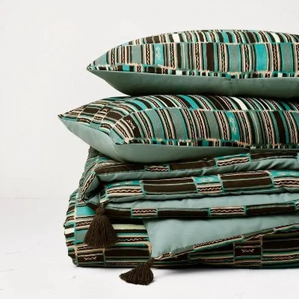 Opalhouse Jungalow Sun in the Water 100% Polyester Striped Global Duvet Cover & Sham Set - Bedroom Decor, Full/King Size, Corner Tassels, 100% No Fill