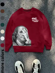 Men's Casual Loose-Fit Long Sleeve Sweatshirt, Dollar Face Print Round Neck Pullover, Spring & Fall Fashion, Daily Wear Top