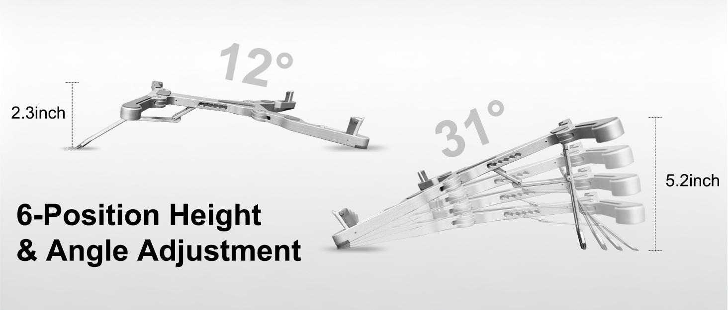 Viral Foldable Cooling Stand Multi-Use Ergonomic Laptop Riser Tablet Phone Live Stream Holder 1-Second Fold Unfold Multi-Angle Adjustment with Cooling Vents Silver