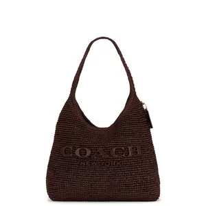 Coach Refined Weave Straw Brooklyn 34 Shoulder Bag in Maple