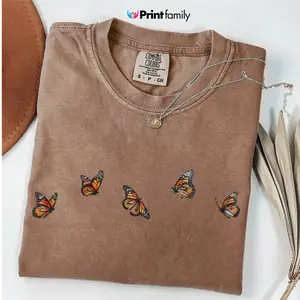 Comfort Colors Vintage Butterfly TShirt, Monarch Butterfly T-Shirt, Flower Butterfly TShirt, Purple Butterfly Tee Birthday, Gardener T-Shirt - Printfamily
