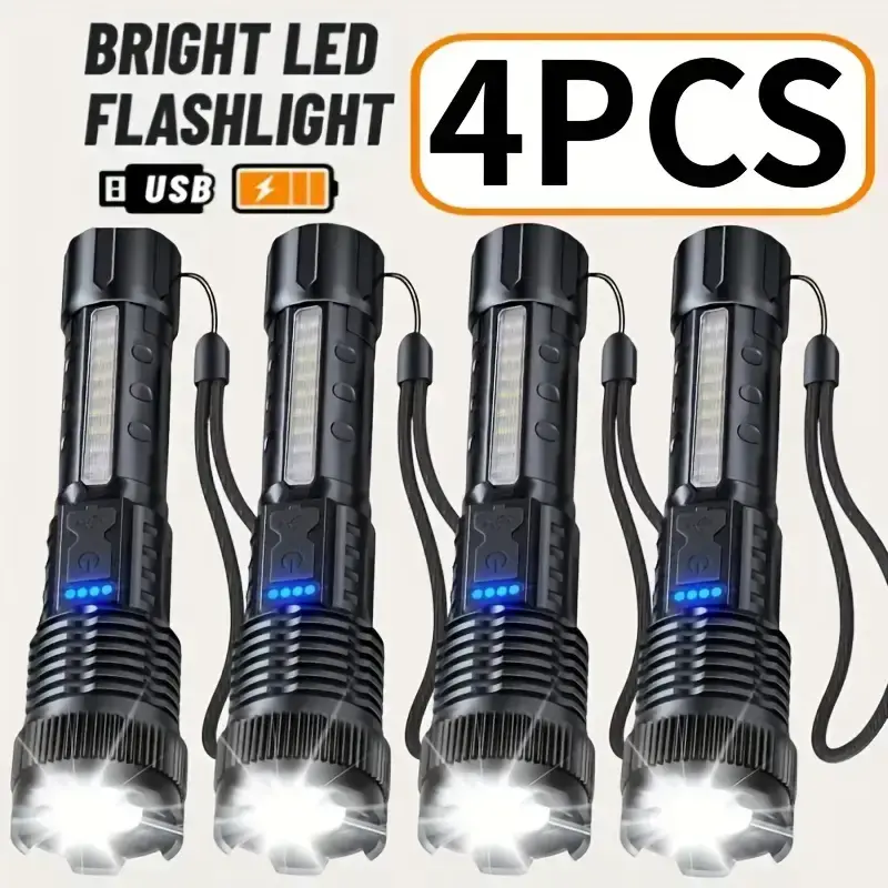 6-IN-1 ZOOM FLASHLIGHT! 200m BEAM & USB-C FAST CHARGE | 3 MAIN MODES + 3 COB SIDELIGHTS | POWER DISPLAY & PORTABLE BATTERY PACK | PERFECT FOR CAMPING & EMERGENCIES! strong flashlight high lumen Rechargeable Outdoor