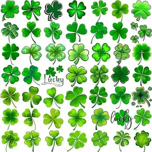 48 PCS 3D Shamrock Temporary Tattoos For Kids Adults Irish Party Favor Accessories, St. Patrick's Day Tattoos Stickers Women Men, Saint Patricks Day Tattoo Lucky Green Four Leaf Clover Decals