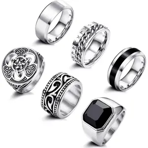 Milacolato 6 count rings men stainless steel rings Celtic knot rings band biker rings gothic men rings vintage Viking rings signet rings set for men