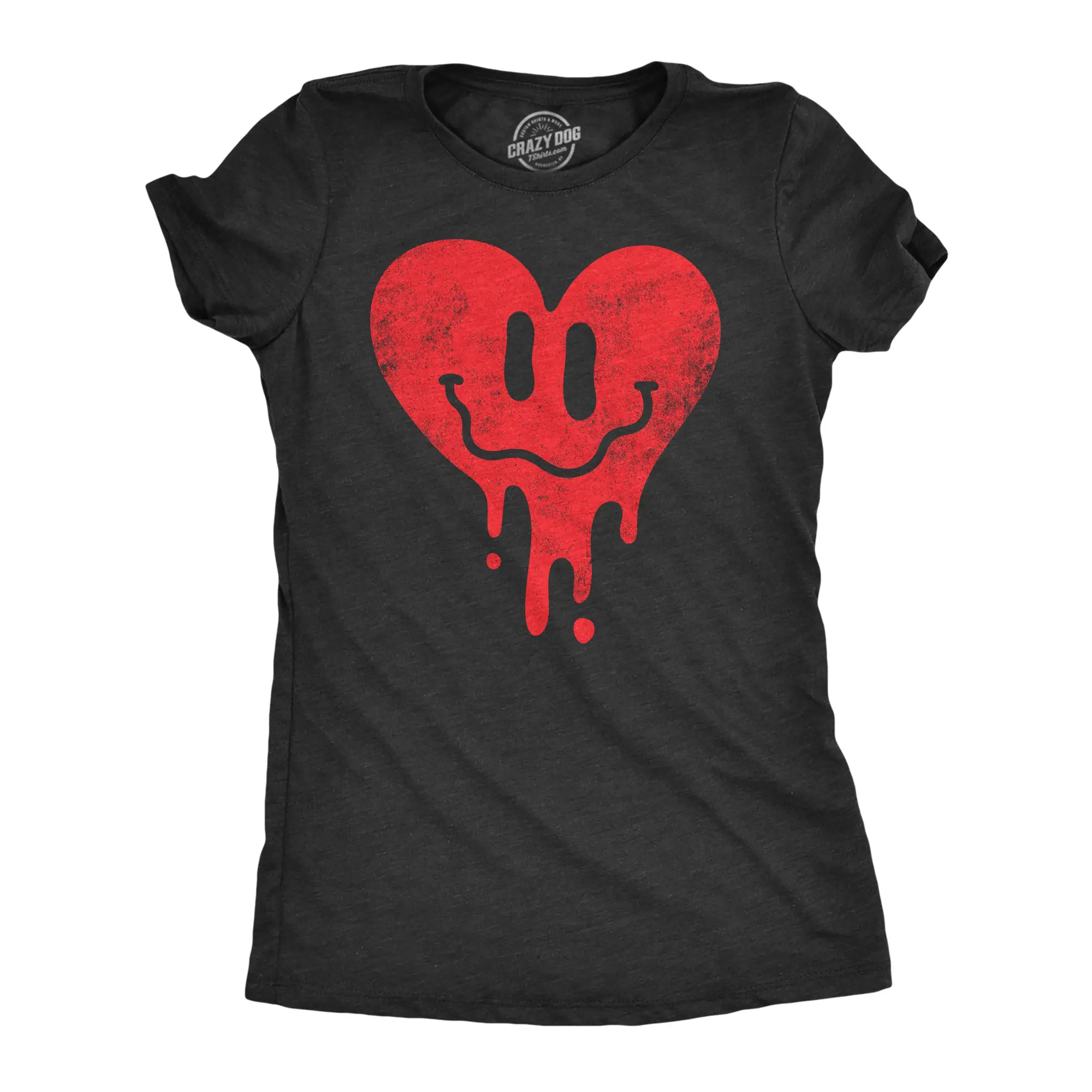 Womens Dripping Heart Face T Shirt Funny Valentines Day Melting Hearts Joke Tee for Ladies Funny Womens T Shirts Cute Vintage Fashion Casual Ladies T-Shirt Gift Love Tops for Women Women's Novelty Tees Black -