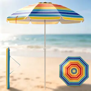 6.5ft UPF50+ Beach Umbrella, Portable Windproof Patio Umbrella with Sand Anchor & Tilt, Silver-Coated Sun Protection Umbrella with Carry Bag for Beach, Pool & Garden fathersdaygiftideas