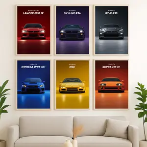 Super Car Posters for Boys Room Racing Car Wall Art for Men Guys Sports Car Wall Decor Race Cars Pictures Solid Wood Frame Waterproof Design Artistic Elegance