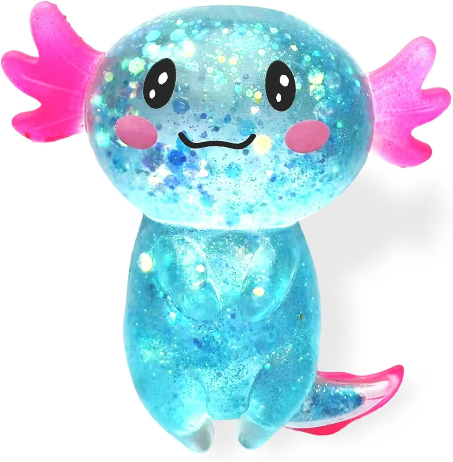 Sparkly Axolotl Squishy Stress Relief Toy - Axolotl-Inspired Designs, Soft Malt Sugar Texture, Stretchable Calming Stress Ball, Squishy Squeeze Ball, Desk-Side Peace of Mind Fidget, 8+ Years Kids Party Favors, Focus Aid, Cute Animal Squishy