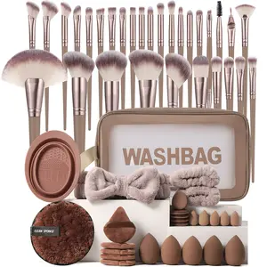 Fashion Makeup Set, Rose Gold Large Makeup Brushes, Includes Cosmetic Bag, Sponges, Beauty Eggs, Hair Bands, Brush Cleaner