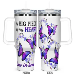 Butterfly Pattern Tumbler, 1 Count 40oz Stainless Steel Insulated Cup, Durable Water Bottle for Home Office Outdoor Camping, Drinkware