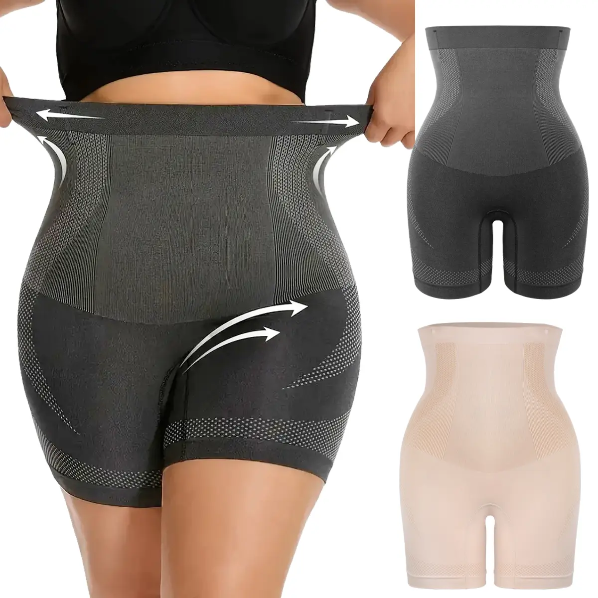 Body Shapers for Women, Plussize High-Waist Tummy Control Shorts, Body Contouring All-Season Polyamide Underwear, Shapewear, Built-In Shapewear Panel Leg Shaping Shorts, Compression