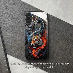 Phone Case - Creative Dragon And Tiger Auspicious New Tempered Glass Black Phone Case for Samsung Galaxy S26 S25 S24 S23 S22Pro S21 S20 Fe Plus Ultra Pro A56 A55 A54 A53 A52 A51 A36 A35 A34 A32 A26 A25 A24 A23 A16 A15 A14 A06 A05 A03s