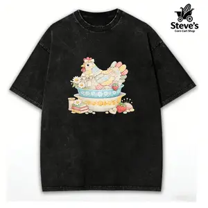 washed cotton Patchwork Vintage Chicken Pyrex Inspired T-Shirt, Comfort Colors Quilted Hen on Nest, Grandma Core Vintage Kitchenware Shirt, Printed Shirt