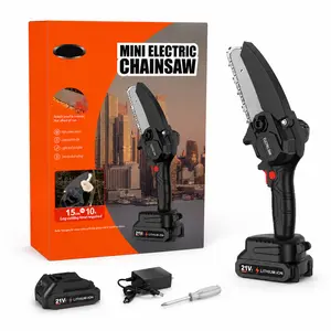 Mini Cordless Chainsaw 21V - 4-Inch Handheld with 2 Batteries & Case