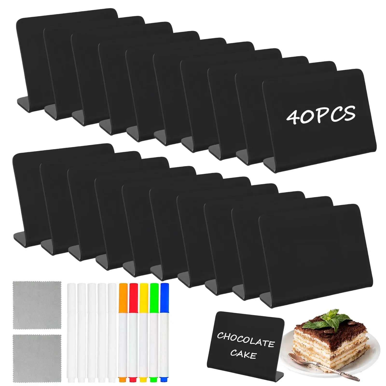 40 Pack Food Labels For Party Buffet - 4"x3" Mini Chalkboard Signs Catering Supplies Display  Pastry Tags Price Name