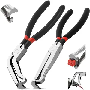 2PCS Electrical Disconnect Pliers Set, Disconnect Repair Tools, Electrical Connector Pliers for Cars, Automotive Disconnect Tool with Non-Slip Handles for Fuel Line, Push Tab Style Plugs (Straight & 60° Bend)