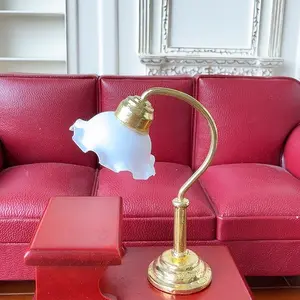 1:12 Scale Dollhouse Mini Table Lamp, Golden Lace Bedside Lamp Ornament, Non-Luminous Micro Scene Decoration Prop