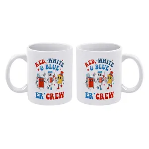 1pc Retro Red White Blue Er Crew Emergency Room 4th Of July Mug