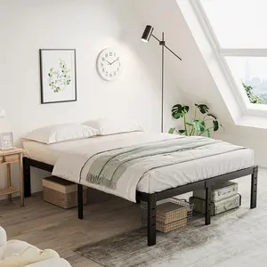 Aardhen 16 Inch Metal Bed Frame, 14 Inch High Metal Platform Bed Frame, Heavy Duty Bed Frame Support 3500lbs, No Box Spring Needed, Easy Assembly, Non-Slip and Noise-Free, Black