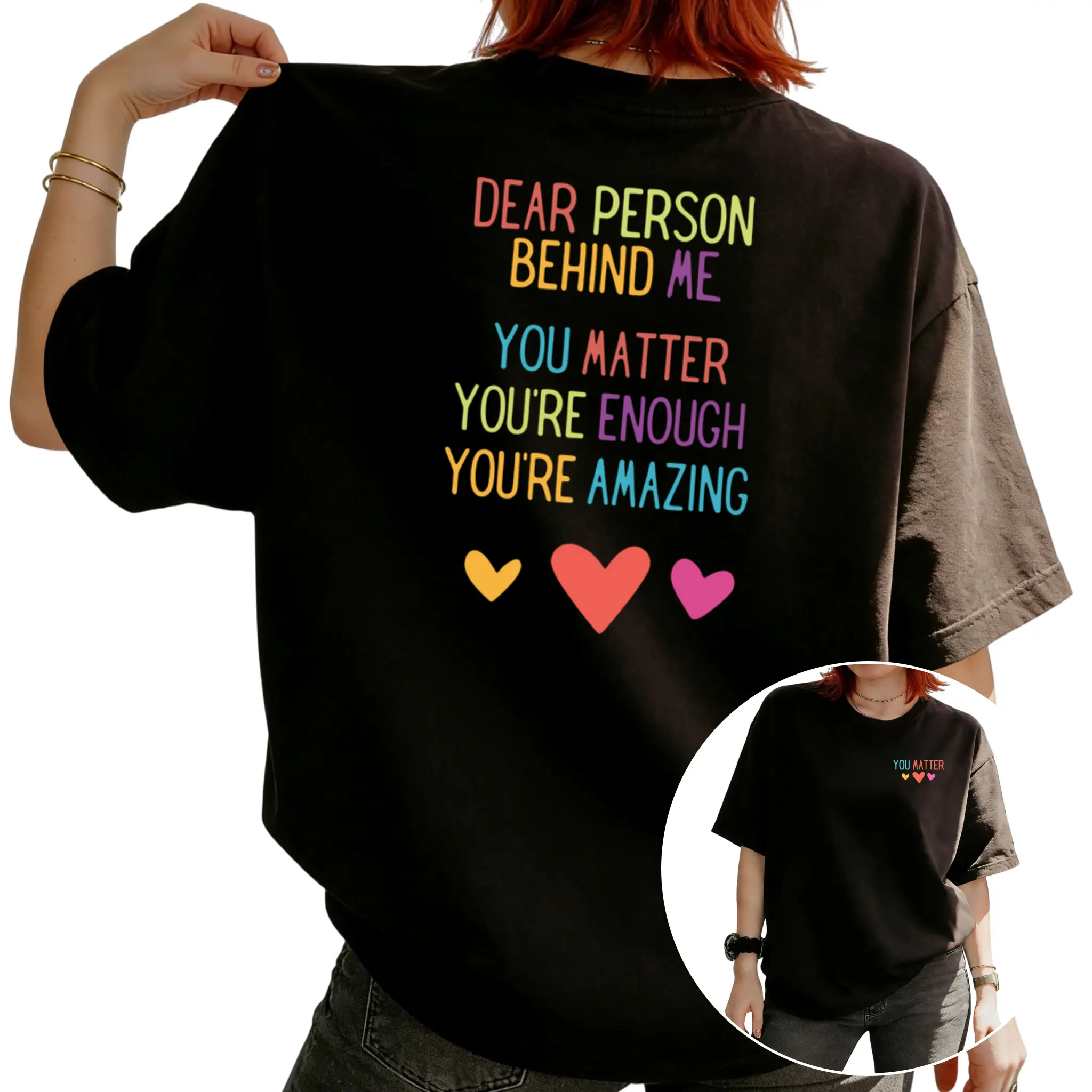 Fkatuzi Women Dear Person Behind Me Shirt You are Enough Tshirt You Matter Inspirational Positive Graphic Tees Cotton Tops