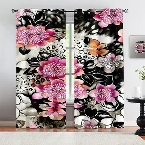 Leopard Floral Pattern Blackout Curtains, Insulated Privacy Curtains, 1.6 Inch Grommets Easy Installation For Teen And Adult Bedrooms (2-Pack)