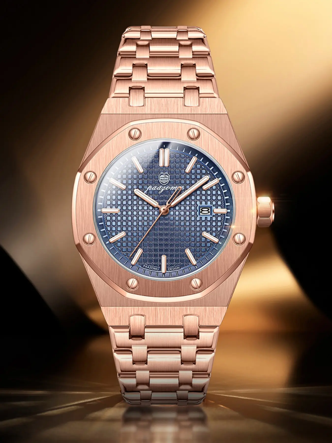 Paazomu Luxury Business Man Wristwatch, Waterproof Luminous Date, Stainless Steel Business Fashion Watches Quartz Watch, Men's Elegant Timepiece, Fashionable Waterproof Watch