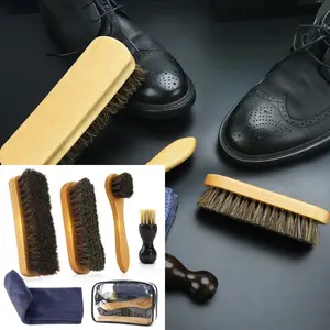 5-Piece Horse Hair Shoe Brush and Imitation Care Brush Set with Storage Bag - Suitable for Shoes, Jackets and Bags