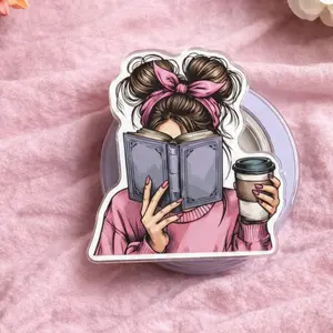 Cute Book Lover Girl Magsafe Phone Grip - Magnetic Pop Socket & Kickstand - Reader Gift for Her