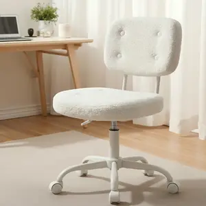 Anygod Girls' Compact Vanity Chair with Teddy Bear-Print Wheels: A cute, height-adjustable armless office chair featuring 360° swivel and comfortable casters, perfect for studying, makeup routines, and small spaces.