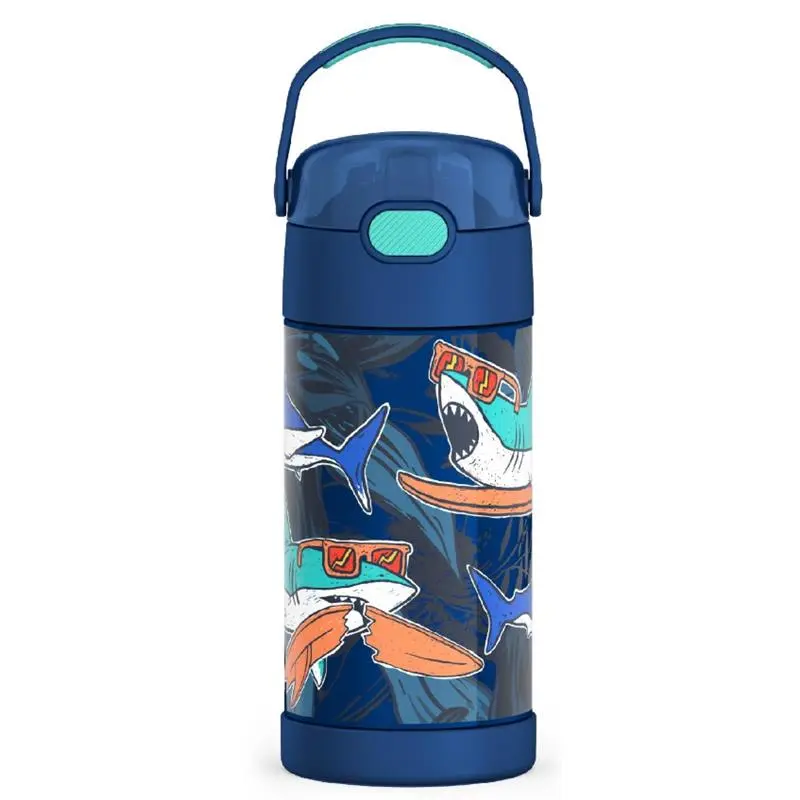 THERMOS FUNTAINER 12Oz Kids Stainless Steel Vacuum Insulated Water Bottle with Lid, Surfin Sharks