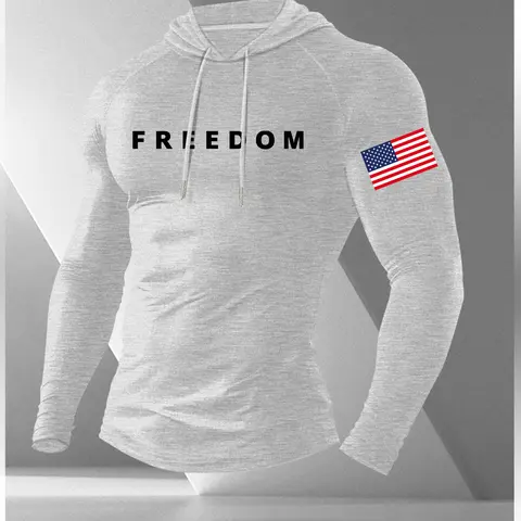 Men's Cartoon Print Long Sleeve Hooded T-Shirt, Casual Fitted Moderate Fabric Casual Fitness Wear Gym Athletic Clothes Gym Workout Top Casual Workout Tops Fitness Training Clothes for Fall #GLOBAL PICKS