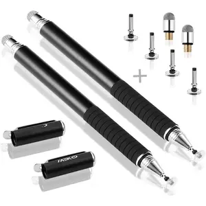 Universal Stylus,[2 in 1 Precision Series] Disc Stylus  Screen Pens for  Capacitive  Screens Cell Phones, Tablets, Laptops Bundle with 6 Replacement Tips - (2 Pcs, Black/Black)