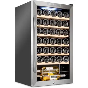 Schmécké 34 Bottle Compressor Wine Cooler Refrigerator w/Lock - Large Freestanding Wine Cellar For Red, White, Champagne or Sparkling Wine - 41f-64f Digital Temperature Control Fridge Stainless Steel
